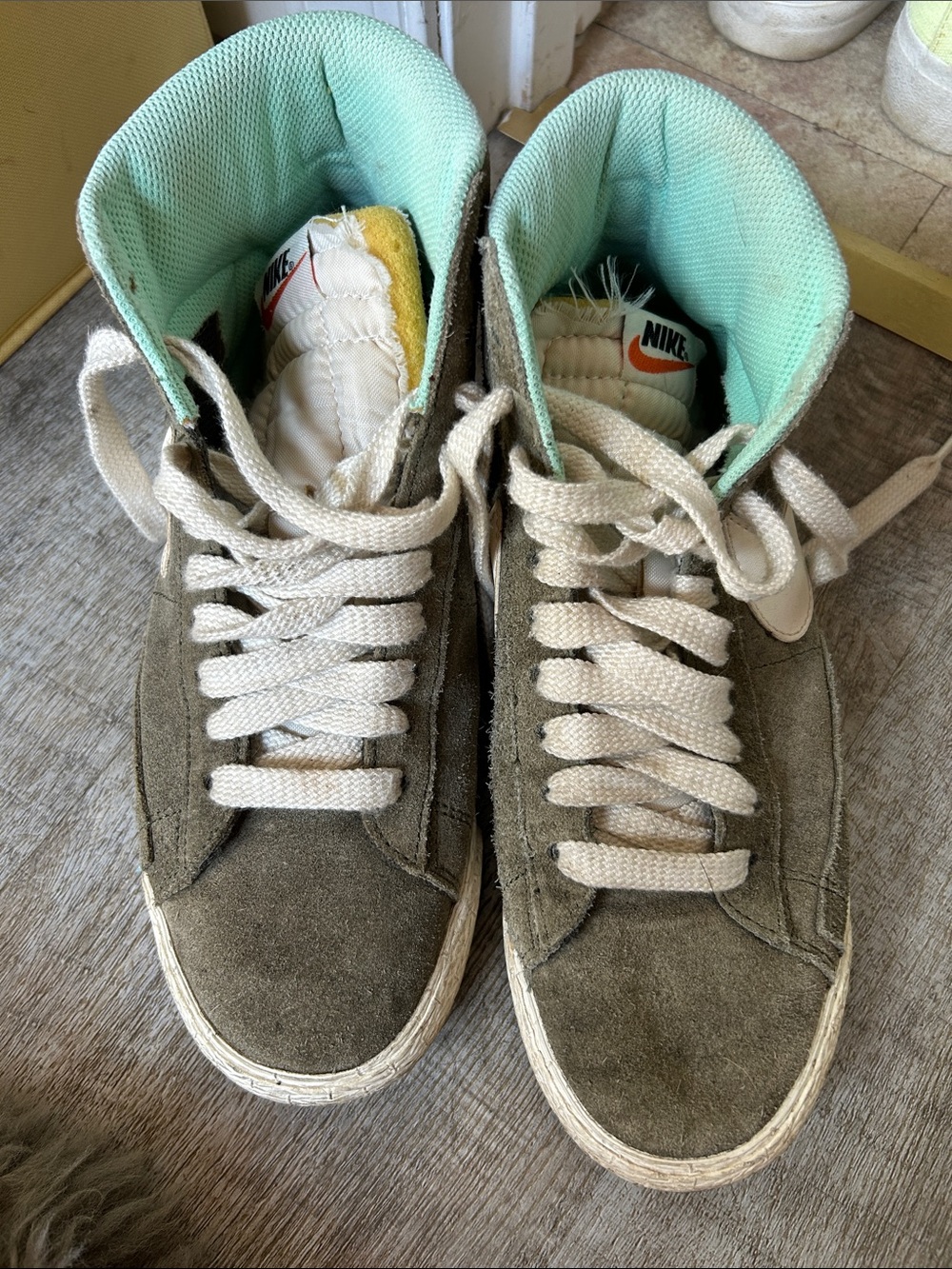 Nike Suede High-Top Sneakers in Olive with Mint Lining